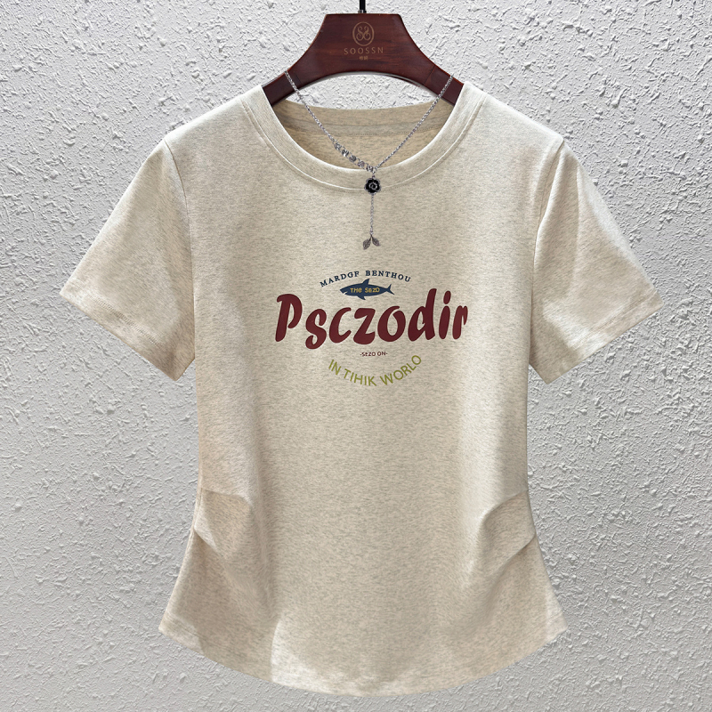 Soossn Slim Fit majica od ribanog pamuka s otiskom (slova/brojevi), kratki rukavi, okrugli izrez