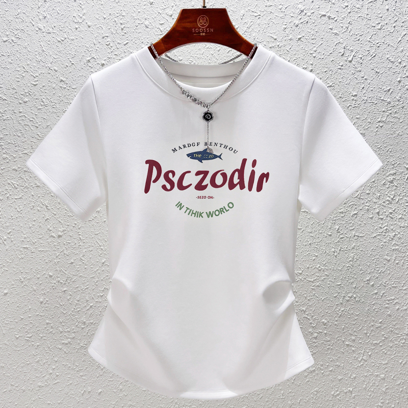 Soossn Slim Fit majica od ribanog pamuka s otiskom (slova/brojevi), kratki rukavi, okrugli izrez