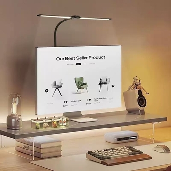 LED stolna lampa za učenje s klipom, dvostruka glava, USB napajanje, dodirni prekidač, metalno sjenilo