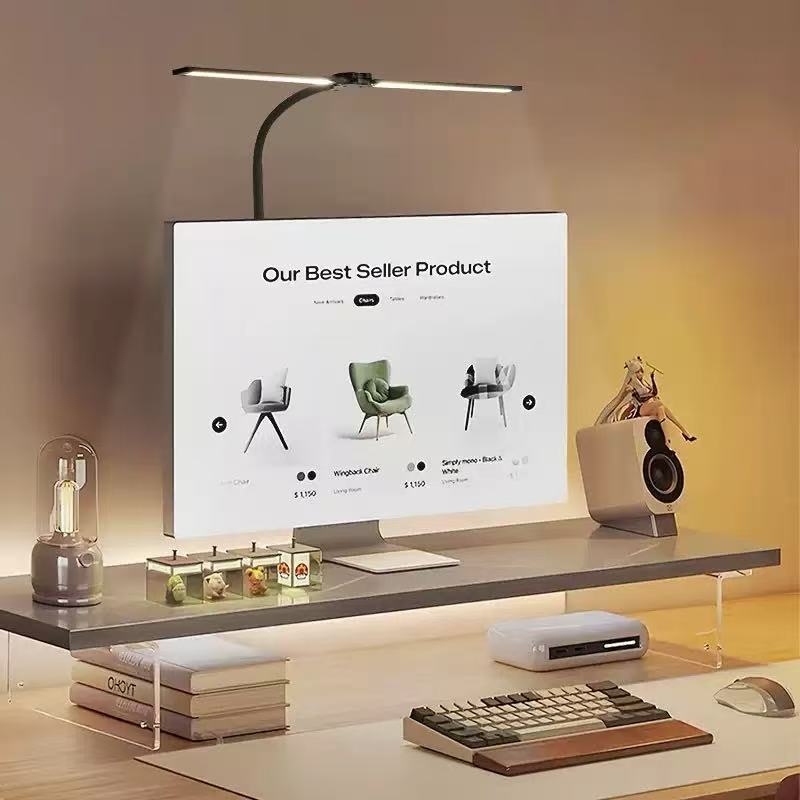 LED stolna lampa za učenje s klipom, dvostruka glava, USB napajanje, dodirni prekidač, metalno sjenilo