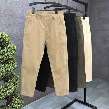 Férfi üzleti hétköznapi nadrág, egyenes szabás, boka hossz, középmagas derék, cipzárral, 60% poliészter keverék