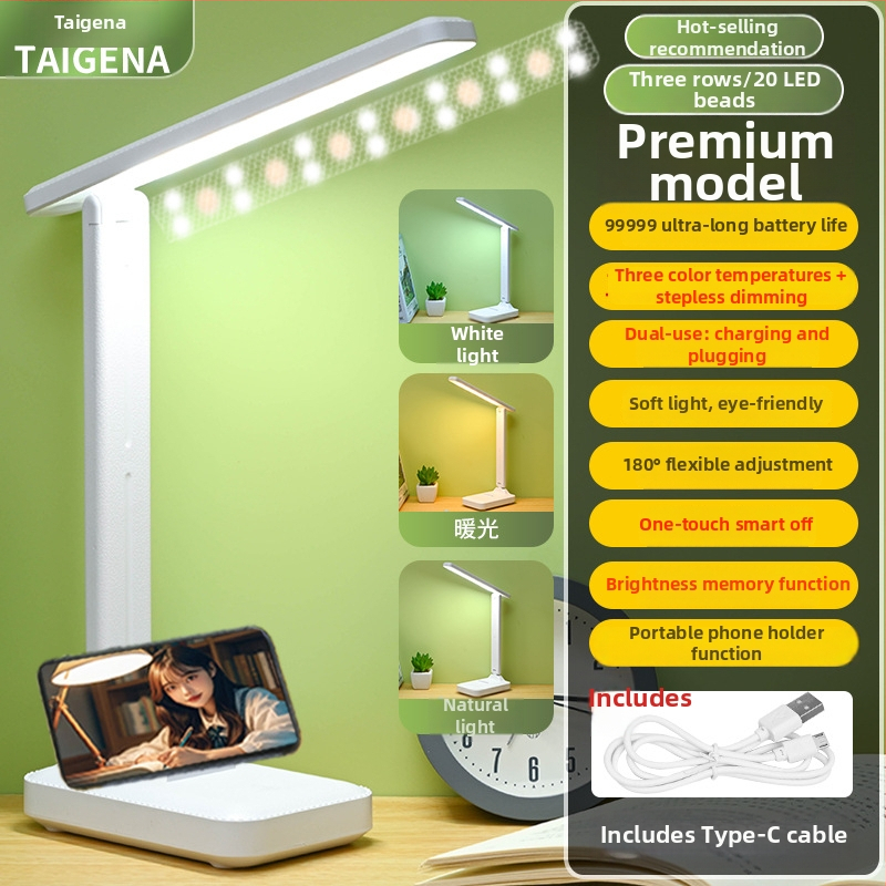 LED hajlékony asztali lámpa érintéses fényerő-szabályozással és memóriával a fényerőhöz – tanulólámpa, éjszakai fény és hangulatvilágítás, beépített akkumulátorral