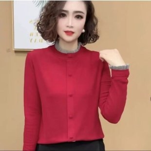 Poliészter hosszú ujjú pulóver-szerű póló kis garbóval, egyszínű mintázattal