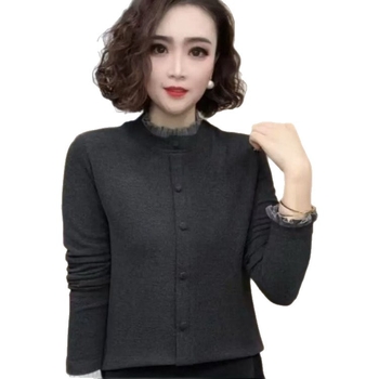 Poliészter hosszú ujjú pulóver-szerű póló kis garbóval, egyszínű mintázattal