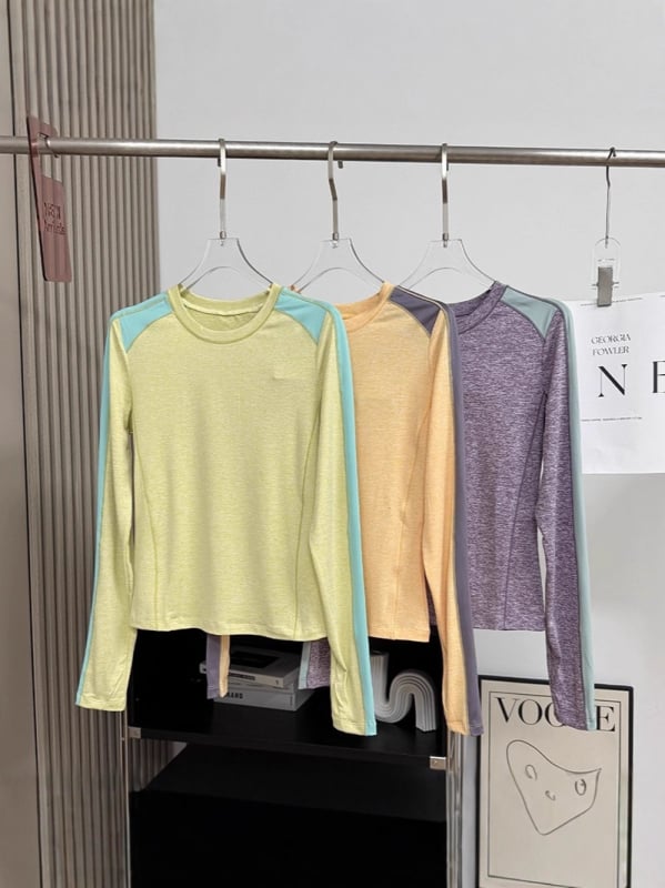 Majica s dugim rukavima, Slim-Fit, poliester, brzo suši, odvodi vlagu, color-block dizajn, casual