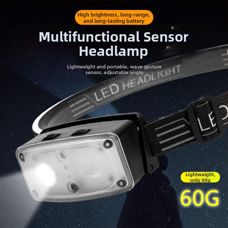 Čelna LED lampica s više funkcija i inteligentnim senzorom te dvostrukim LED izvorima – USB punjenje, 5W, 500 mAh baterija, nosiva na glavi