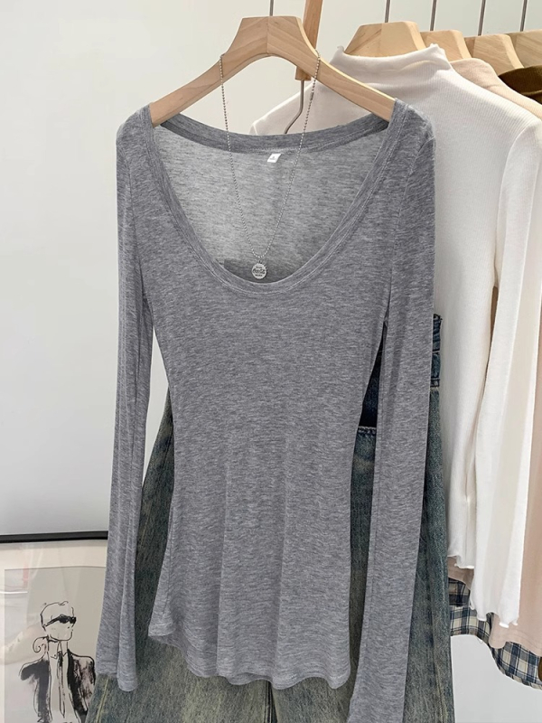 Tencel majica s dugim rukavima, jednobojna, okrugli izrez, uski kroj, srednja duljina 65–80 cm