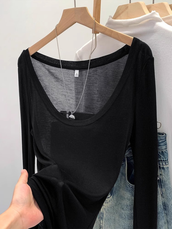 Tencel majica s dugim rukavima, jednobojna, okrugli izrez, uski kroj, srednja duljina 65–80 cm