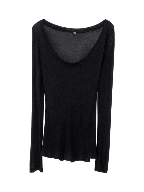 Tencel majica s dugim rukavima, jednobojna, okrugli izrez, uski kroj, srednja duljina 65–80 cm