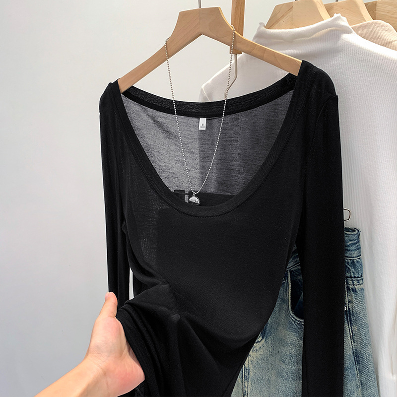 Tencel majica s dugim rukavima, jednobojna, okrugli izrez, uski kroj, srednja duljina 65–80 cm