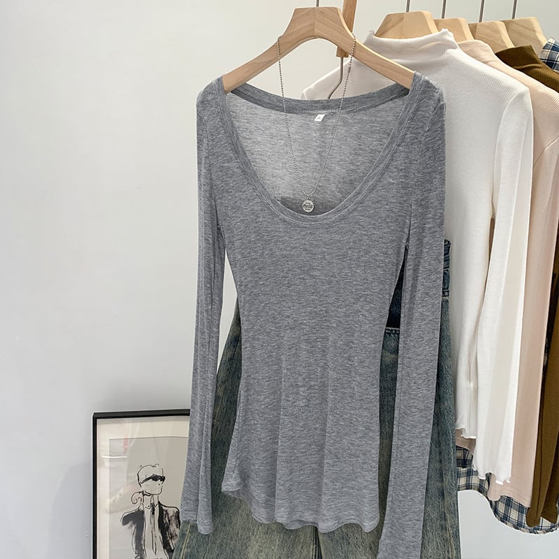 Tencel majica s dugim rukavima, jednobojna, okrugli izrez, uski kroj, srednja duljina 65–80 cm