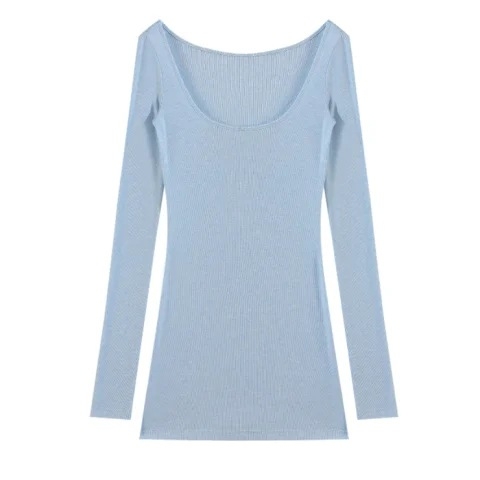 Ženski modalni T‑shirt s dugim rukavima, uski kroj, jednofarbni uzorak, U-vrat