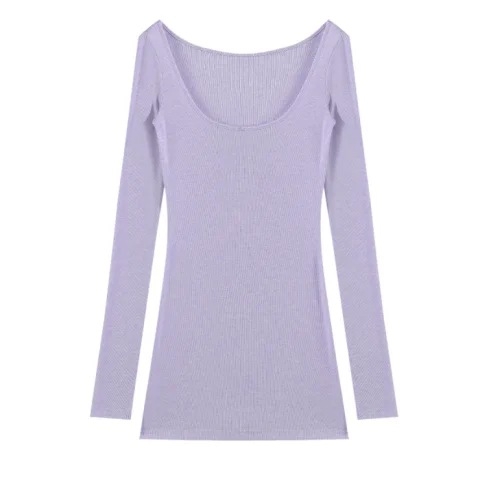 Ženski modalni T‑shirt s dugim rukavima, uski kroj, jednofarbni uzorak, U-vrat