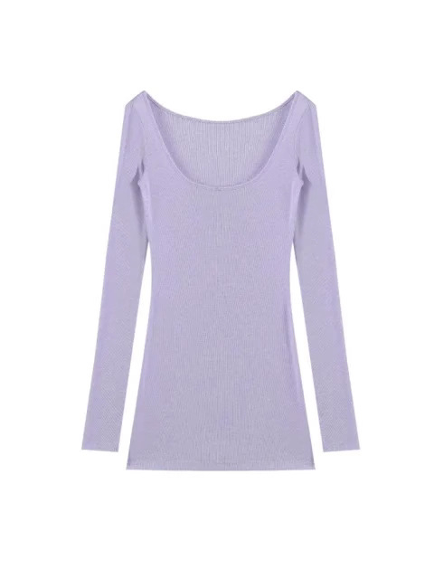 Ženski modalni T‑shirt s dugim rukavima, uski kroj, jednofarbni uzorak, U-vrat