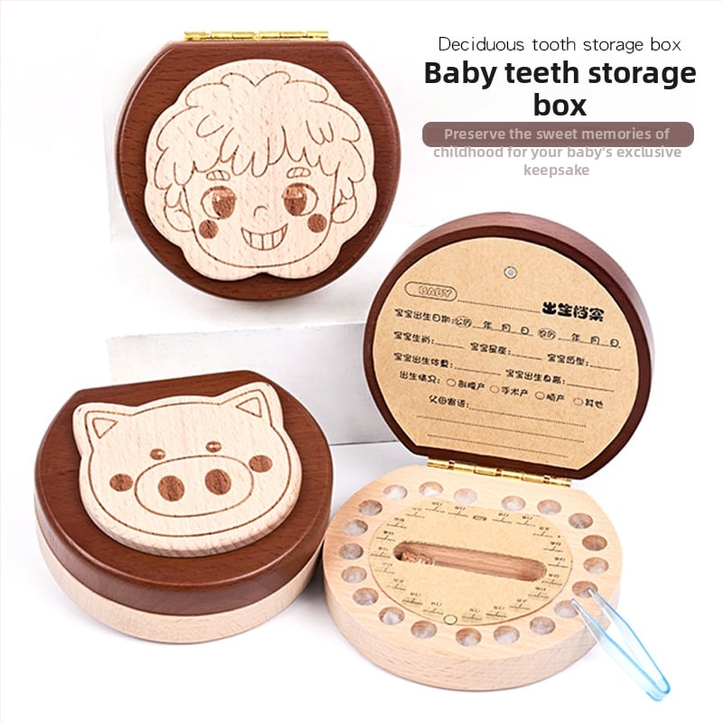 Cutie de amintire pentru dinți de lapte, lemn solid, cu 12 zodii, pentru colecția de dinți a copiilor