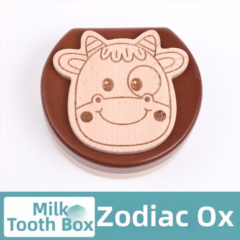 Cutie de amintire pentru dinți de lapte, lemn solid, cu 12 zodii, pentru colecția de dinți a copiilor