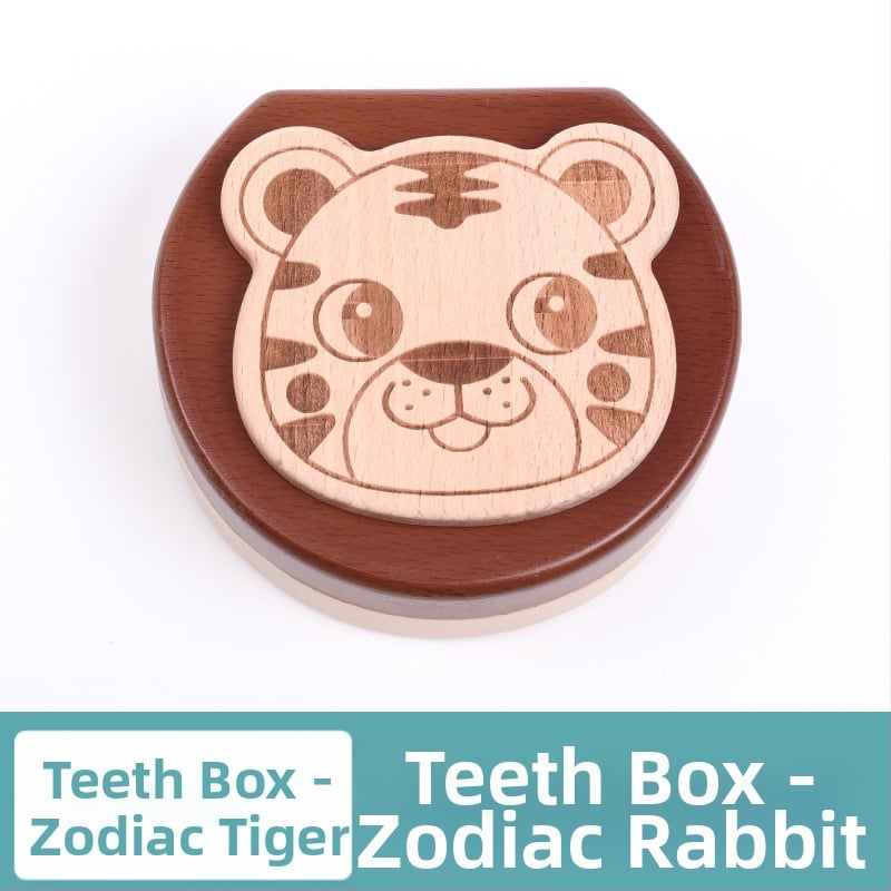 Cutie de amintire pentru dinți de lapte, lemn solid, cu 12 zodii, pentru colecția de dinți a copiilor