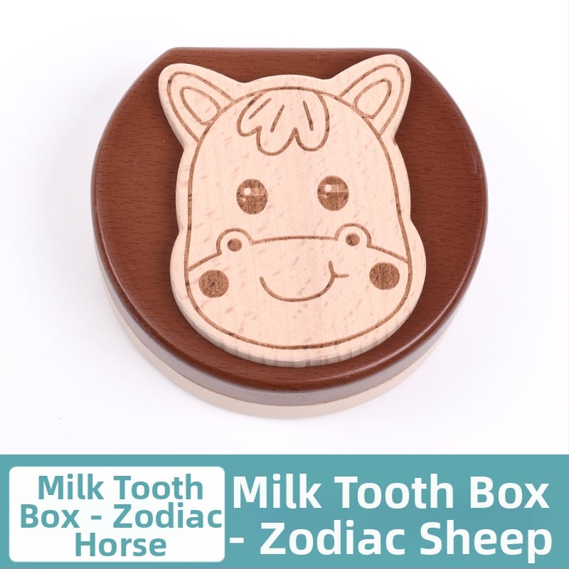 Cutie de amintire pentru dinți de lapte, lemn solid, cu 12 zodii, pentru colecția de dinți a copiilor