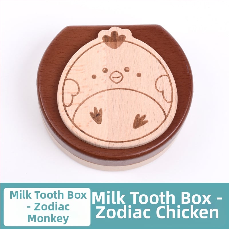 Cutie de amintire pentru dinți de lapte, lemn solid, cu 12 zodii, pentru colecția de dinți a copiilor
