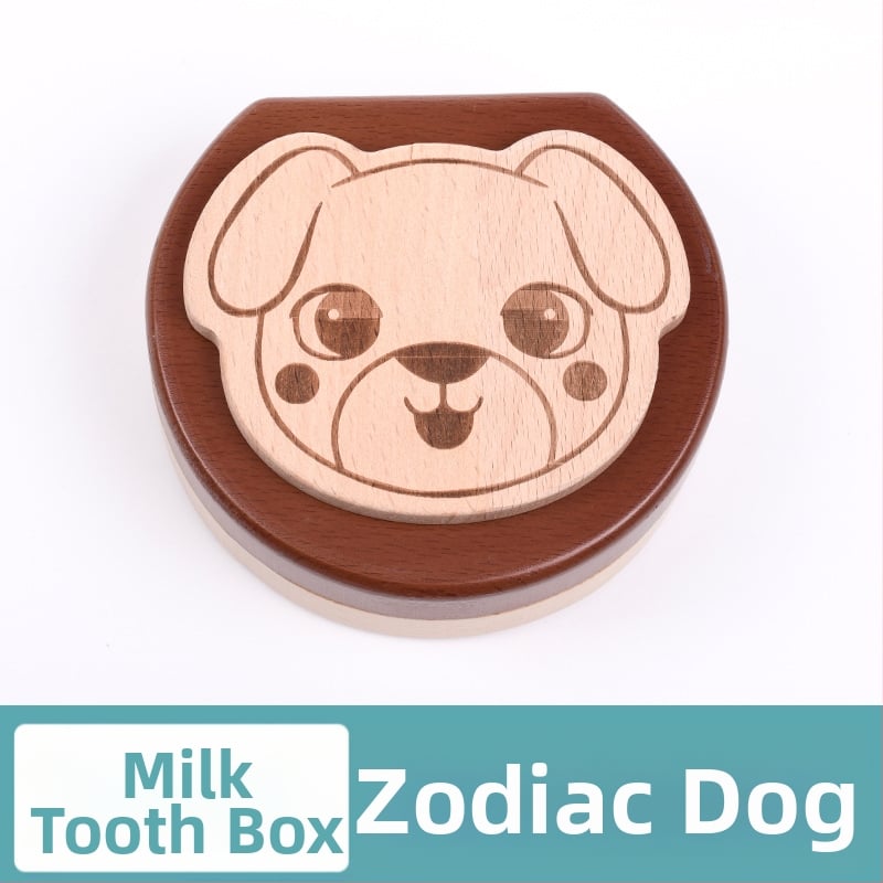 Cutie de amintire pentru dinți de lapte, lemn solid, cu 12 zodii, pentru colecția de dinți a copiilor