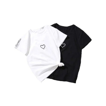 Ženski T-shirt s printom srca, poliester-spandeks materijal, kratki rukavi, okrugli izrez, ležeran kroj