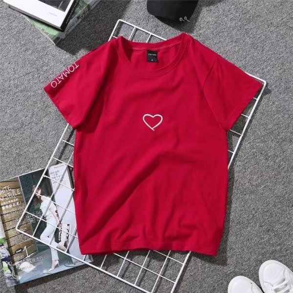 Ženski T-shirt s printom srca, poliester-spandeks materijal, kratki rukavi, okrugli izrez, ležeran kroj