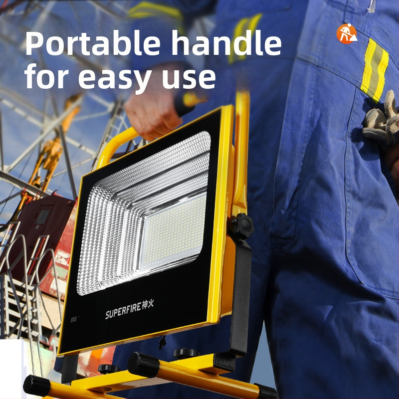 Shenhuo FS1-M Prenosný vodotesný nabíjateľný LED reflektor pre vonkajšie použitie, ručné pracovné svetlo, 12.6V/2A, IP54, 6300 lm, 120° uhol lúmenov, hliníkové telo