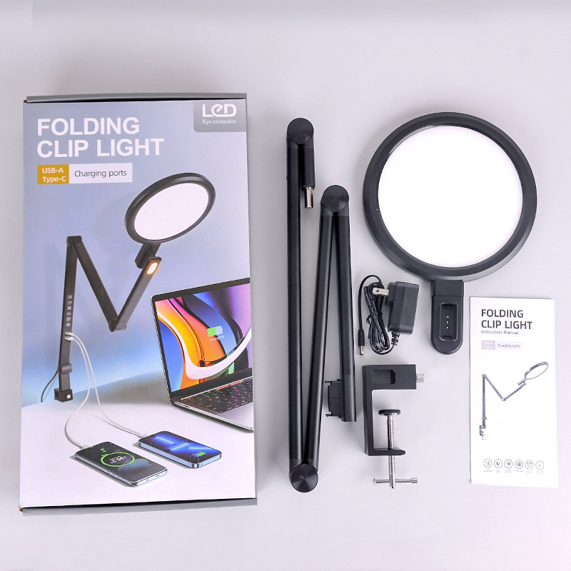 LED stolna lampica s klipsom i okruglom glavom, aluminijski spoj, sklopa, USB napajanje, dodirni prekidač