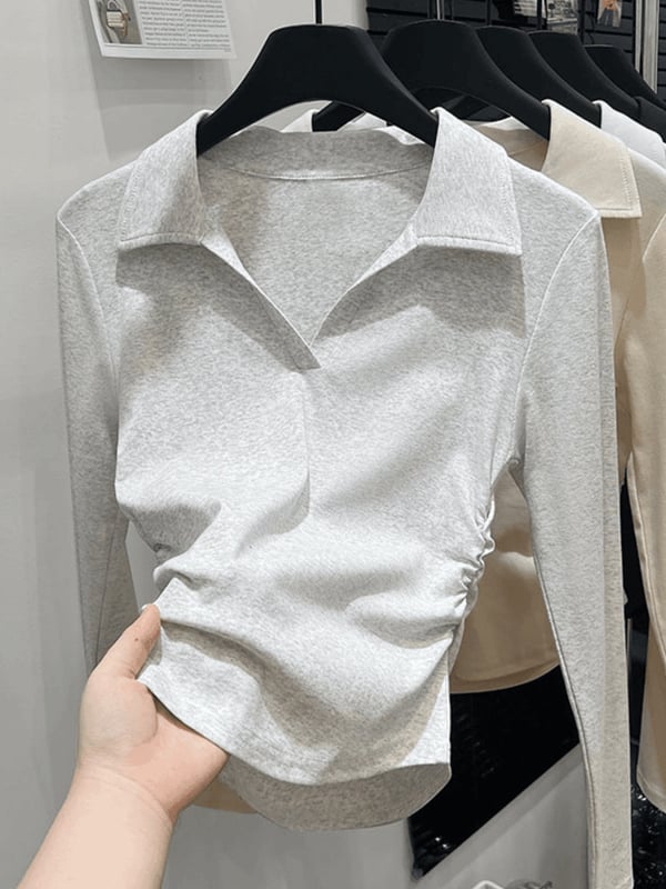 Ženska bavlna polo majica s dugim rukavima, spandeks, slim fit, kratki kroj, jesen 2025