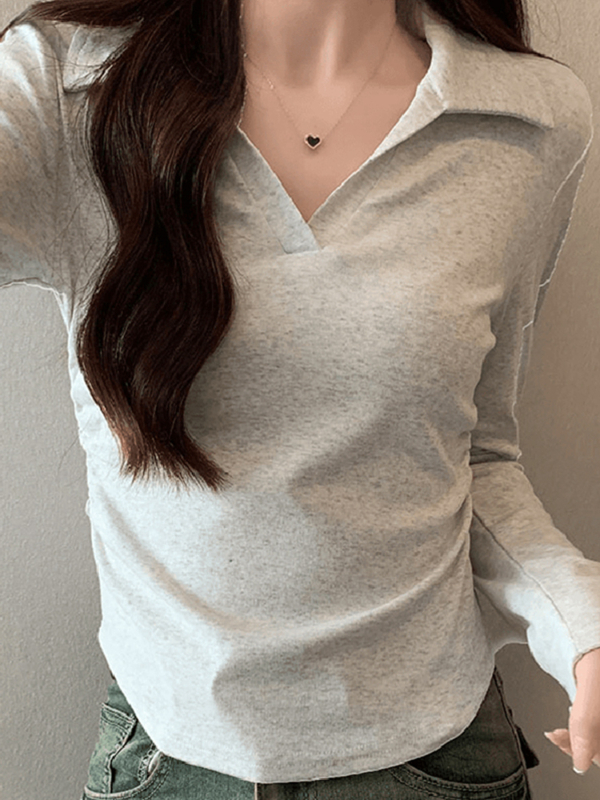 Ženska bavlna polo majica s dugim rukavima, spandeks, slim fit, kratki kroj, jesen 2025
