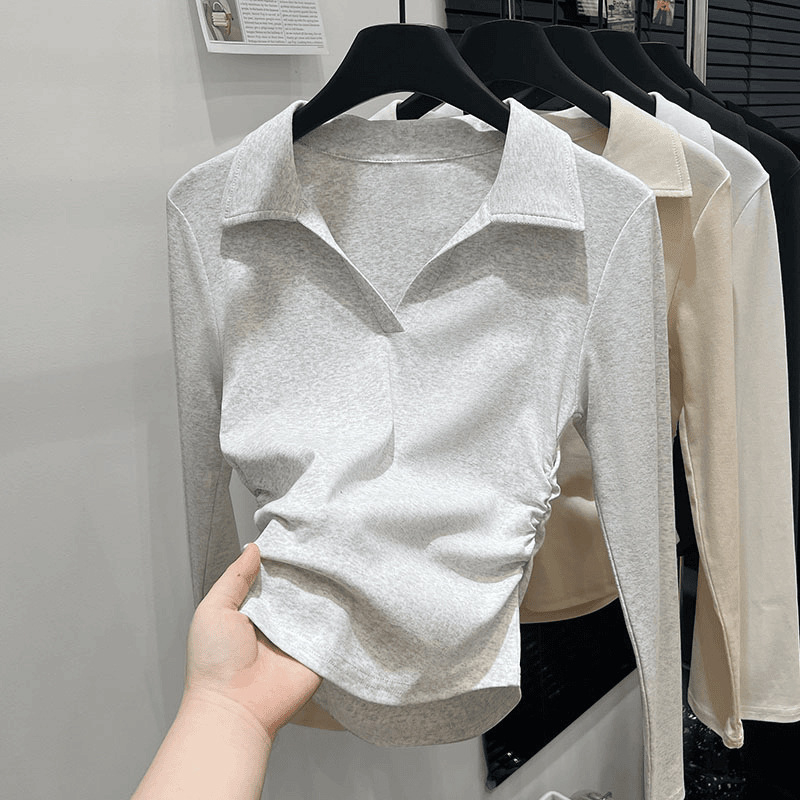 Ženska bavlna polo majica s dugim rukavima, spandeks, slim fit, kratki kroj, jesen 2025