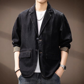 100% βμβακερό, χαλαρή γραμμή, σακάκι κοστουμιού με γιακά κοστουμιού, μονόμπροστο, μακριά μανίκια