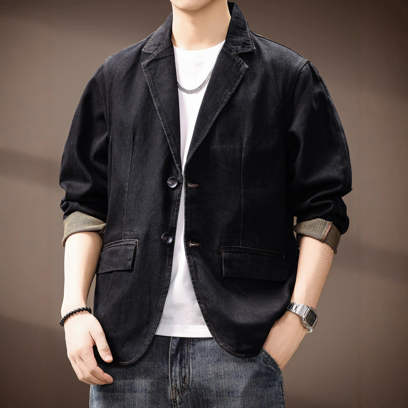 100% βμβακερό, χαλαρή γραμμή, σακάκι κοστουμιού με γιακά κοστουμιού, μονόμπροστο, μακριά μανίκια