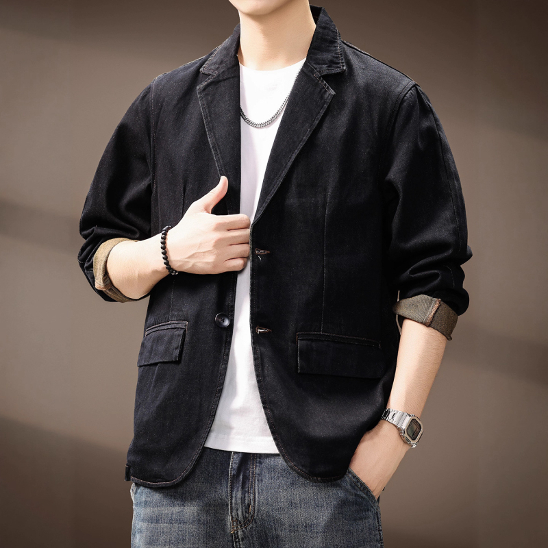 100% βμβακερό, χαλαρή γραμμή, σακάκι κοστουμιού με γιακά κοστουμιού, μονόμπροστο, μακριά μανίκια