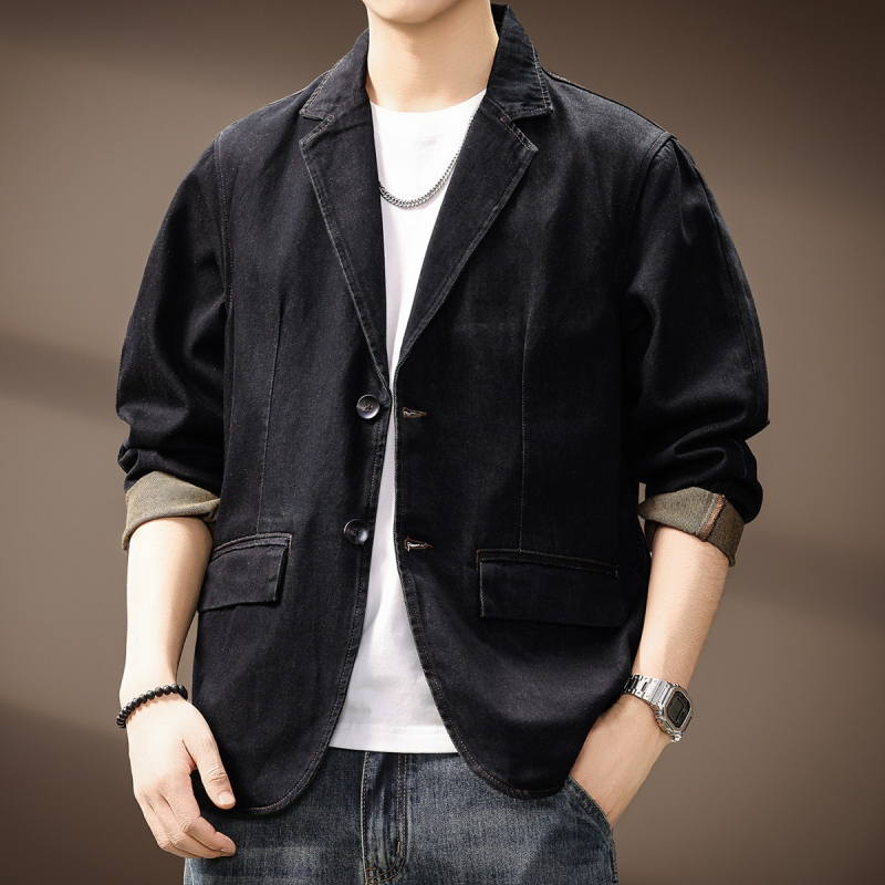 100% βμβακερό, χαλαρή γραμμή, σακάκι κοστουμιού με γιακά κοστουμιού, μονόμπροστο, μακριά μανίκια