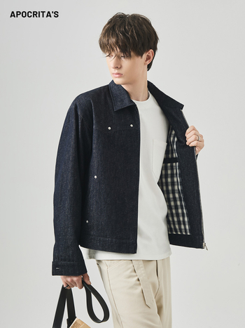 APO muška denim jakna - jesen, širokog kroja, s metalnim zakovicama, streetwear stil