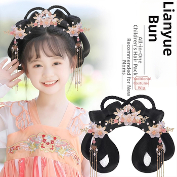 Detská parochňa a doplnok na hlavu v štýle Hanovskej dynastie – krátke hodvábne vlasy, model Lian Yue