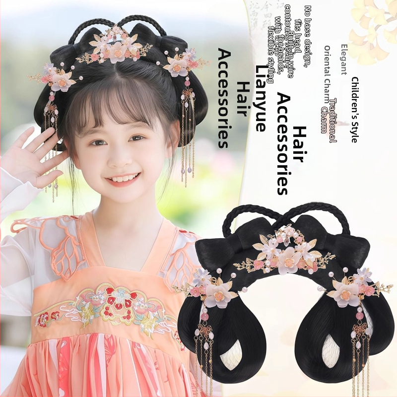 Detská parochňa a doplnok na hlavu v štýle Hanovskej dynastie – krátke hodvábne vlasy, model Lian Yue