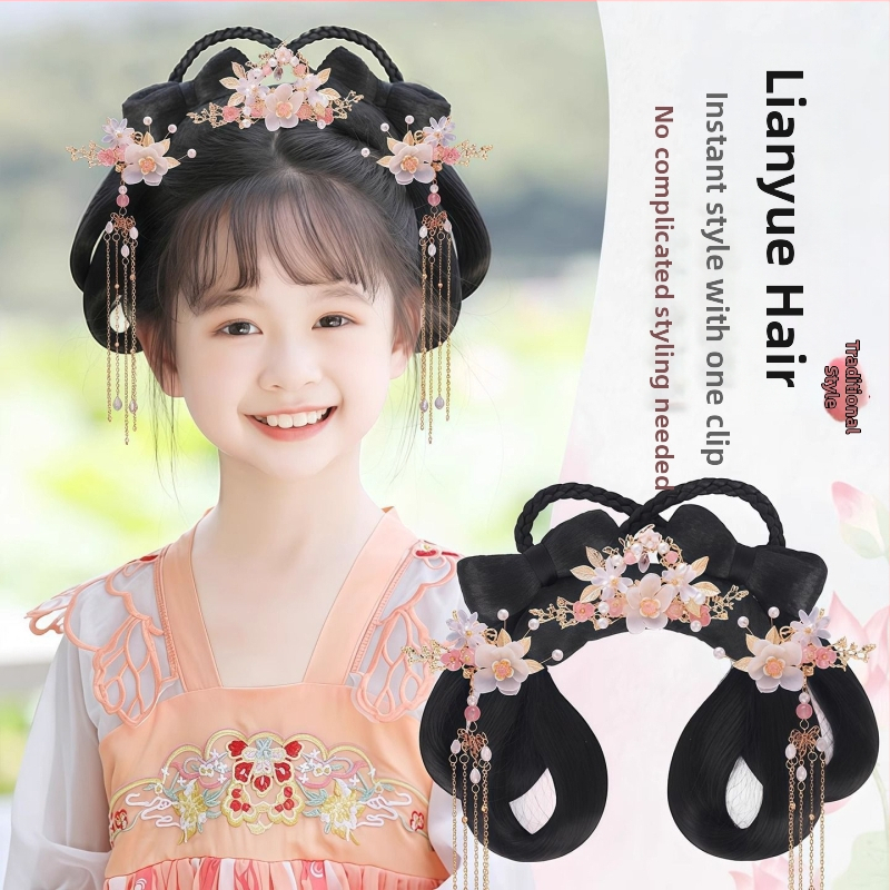 Detská parochňa a doplnok na hlavu v štýle Hanovskej dynastie – krátke hodvábne vlasy, model Lian Yue