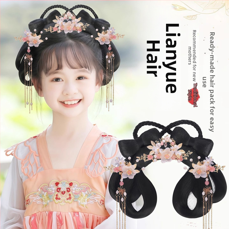 Detská parochňa a doplnok na hlavu v štýle Hanovskej dynastie – krátke hodvábne vlasy, model Lian Yue