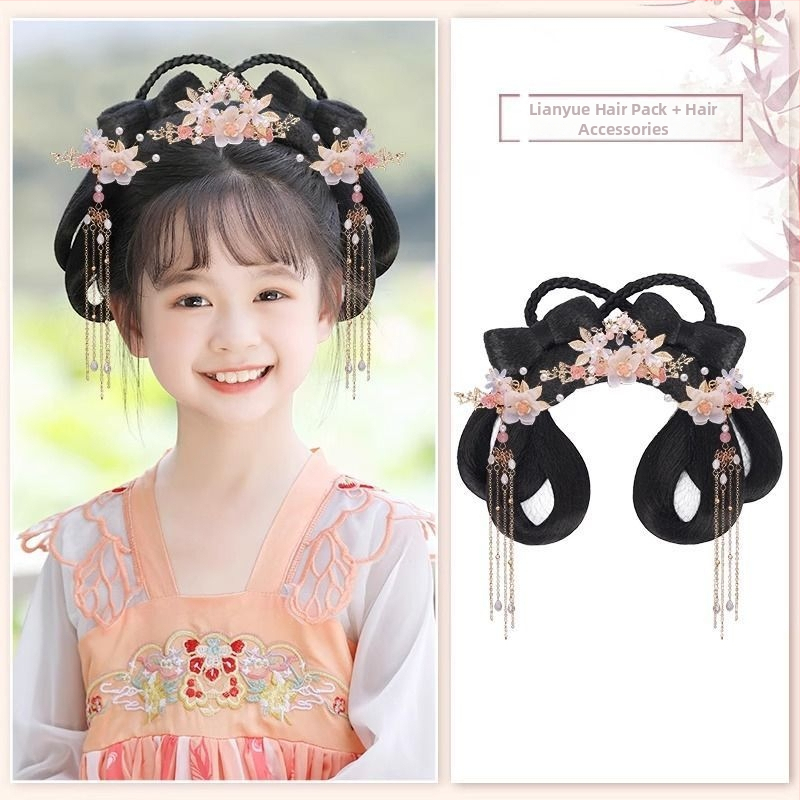 Detská parochňa a doplnok na hlavu v štýle Hanovskej dynastie – krátke hodvábne vlasy, model Lian Yue