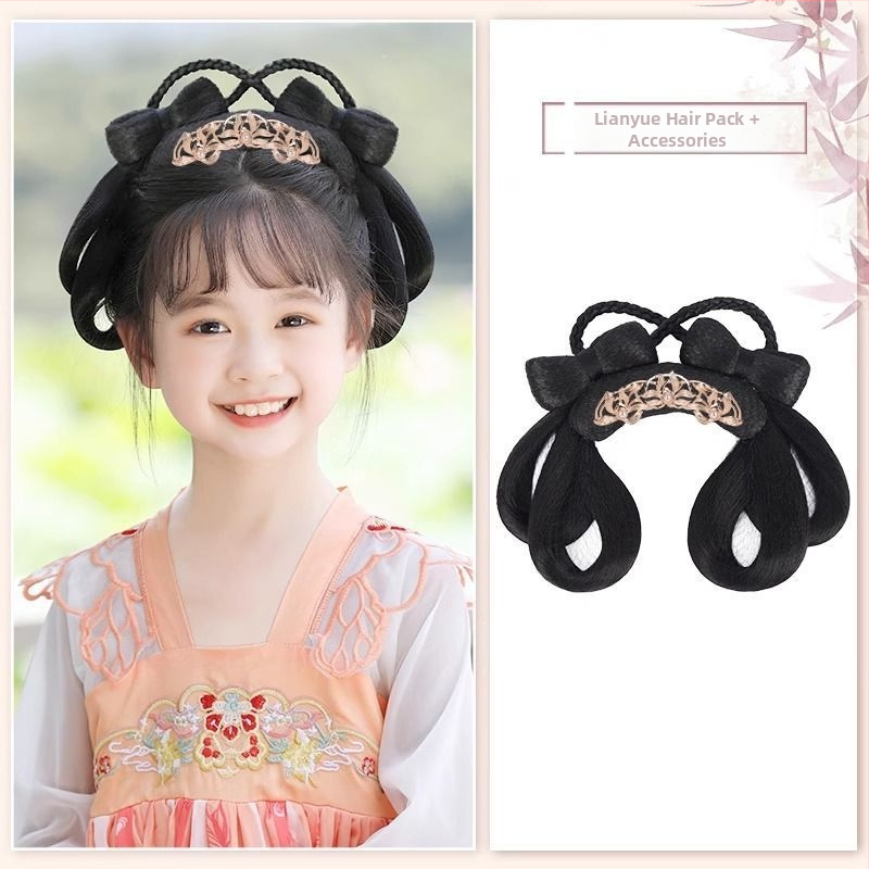 Detská parochňa a doplnok na hlavu v štýle Hanovskej dynastie – krátke hodvábne vlasy, model Lian Yue