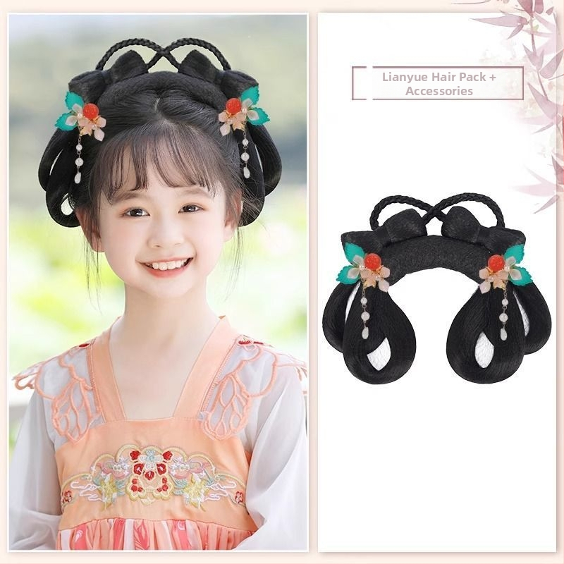 Detská parochňa a doplnok na hlavu v štýle Hanovskej dynastie – krátke hodvábne vlasy, model Lian Yue