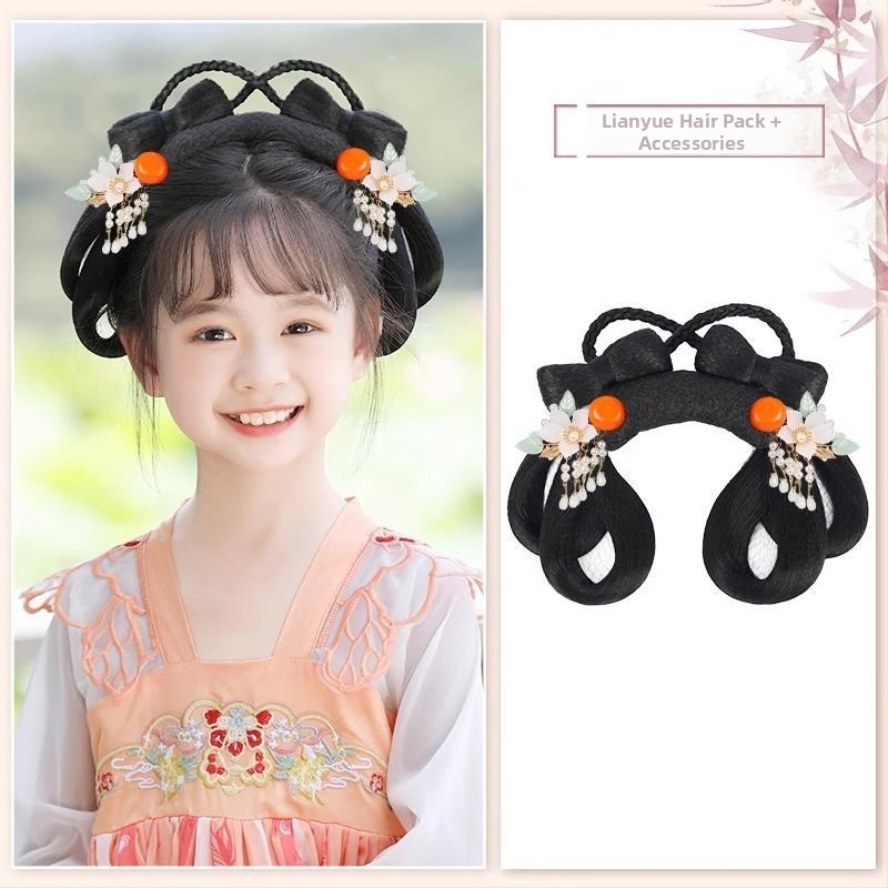 Detská parochňa a doplnok na hlavu v štýle Hanovskej dynastie – krátke hodvábne vlasy, model Lian Yue