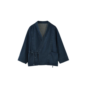 Japanski stil denim-pamuk jakna, široki kroj, bez ovratnika, za muškarce.