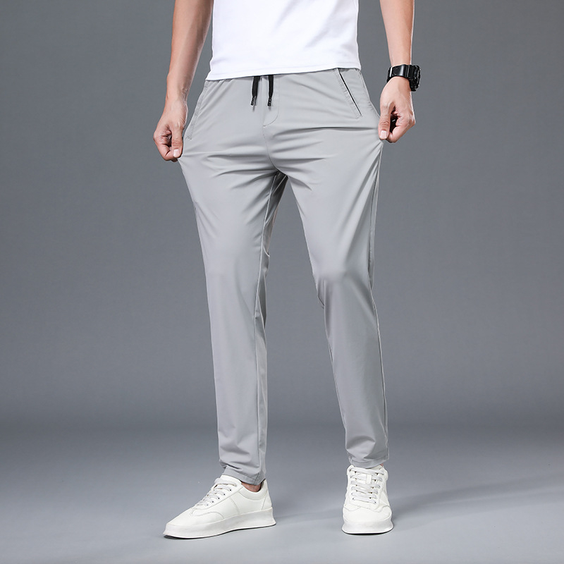 Muške casual hlače – tankom ice-silk tkanina, brzo sušeće, ravno opuštena kroj, srednji pojas, prozračan materijal (90% najlon, 10% elastan; brzo sušenje; ravno opuštena kroj; srednji pojas; prozračan materijal)