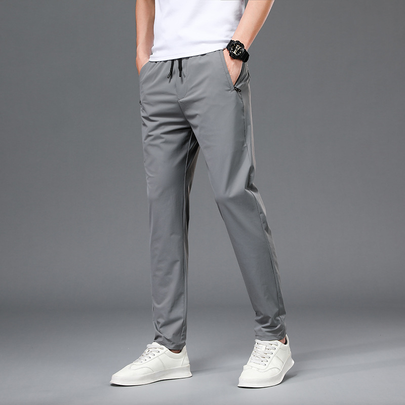 Muške casual hlače – tankom ice-silk tkanina, brzo sušeće, ravno opuštena kroj, srednji pojas, prozračan materijal (90% najlon, 10% elastan; brzo sušenje; ravno opuštena kroj; srednji pojas; prozračan materijal)