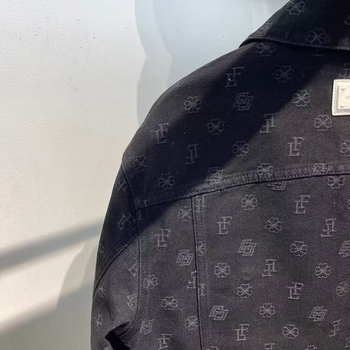 Džins jakna s jacquard uzorkom hviezdanih kristala, široka silueta, rever, casualno za proljeće i jesen