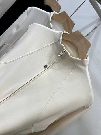 Ženski T‑shirt sa stojećim ovratnikom, poliester, prugasti uzorak, dugi rukavi, labav kroj