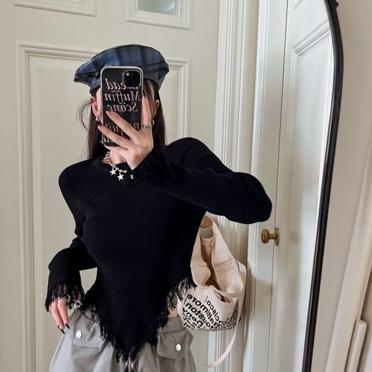 Ženska majica od chenille s elastanom (≤30%), dugi rukav, okrugli izrez, stil Royal Sister Wind, standardni kroj